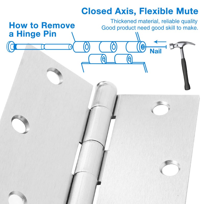 TDCHINGES Brushed Nickel Door Hinges 3.5"" X 3.5inch Square 12 Pack Interior Door Hinges for Doors 3 1/2"" Door Hardware Silver Exterior Satin Nickel Hinges For Bedroom,School,Apartment,Office,House,Hospital,Coop - Image 4
